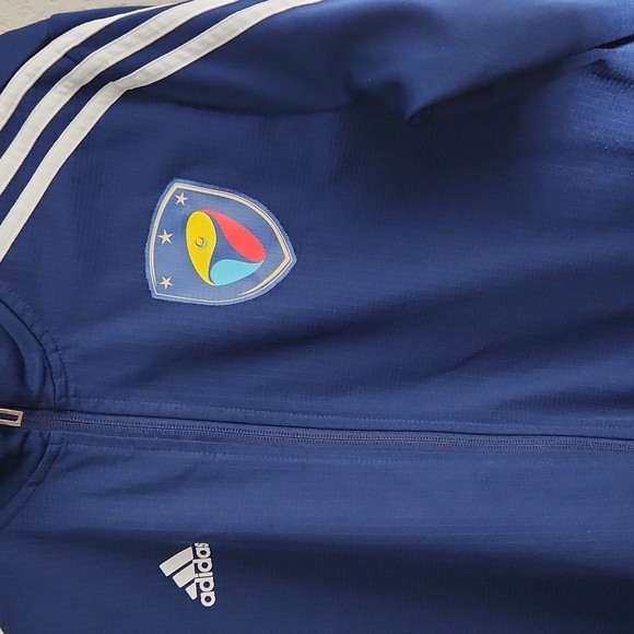 Adidas Idea Sport Soccer Academy Walt D World Jacket Size L Blue White Stripe - Picture 2 of 9
